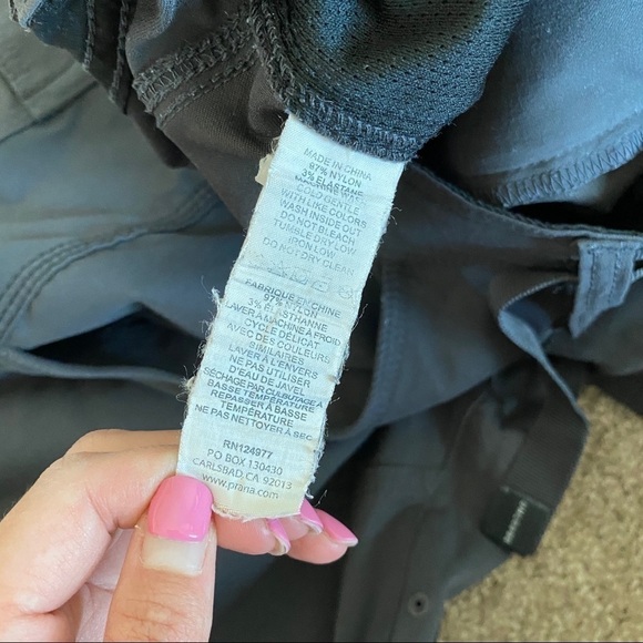 PRANA Zion Stretch Pants Nylon Outdoor Roll up Belted Dark Grey Size 38X32 - Picture 10 of 12